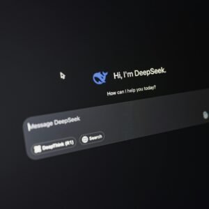 Close-up of DeepSeek AI interface on a dark screen highlighting chat functionality.